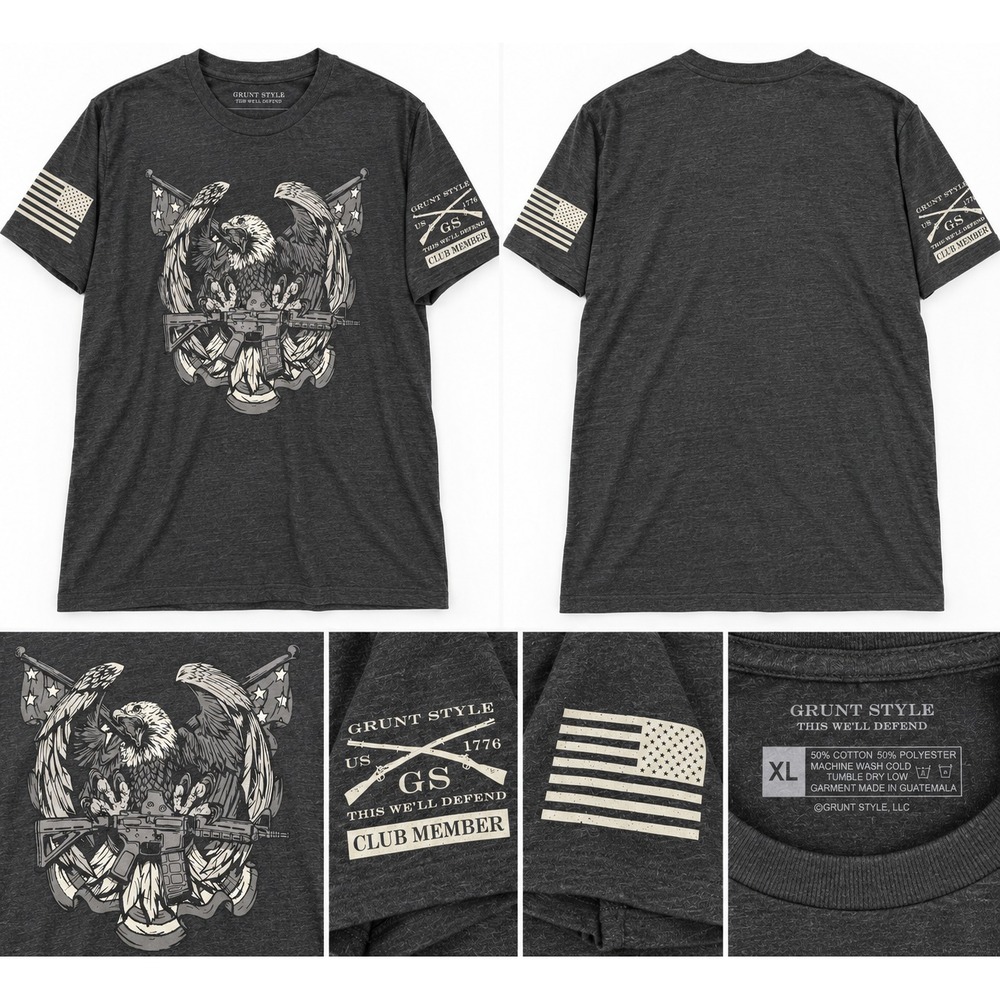 Grunt Style This We’ll Defend Eagle Rifle Patriotic Graphic T Shirt XL Gray